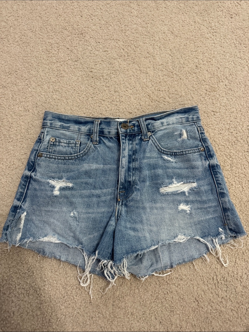 pistola Distressed Light Blue High-Rise Denim Shorts